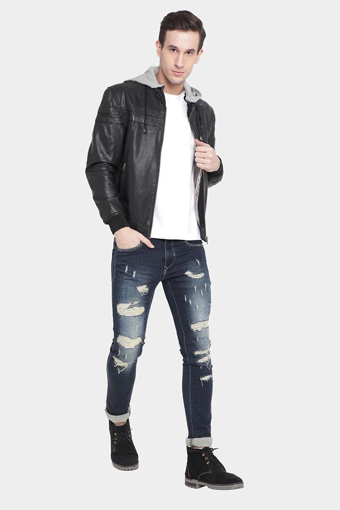 Brice Black Hooded Leather Jacket - Shearling leather