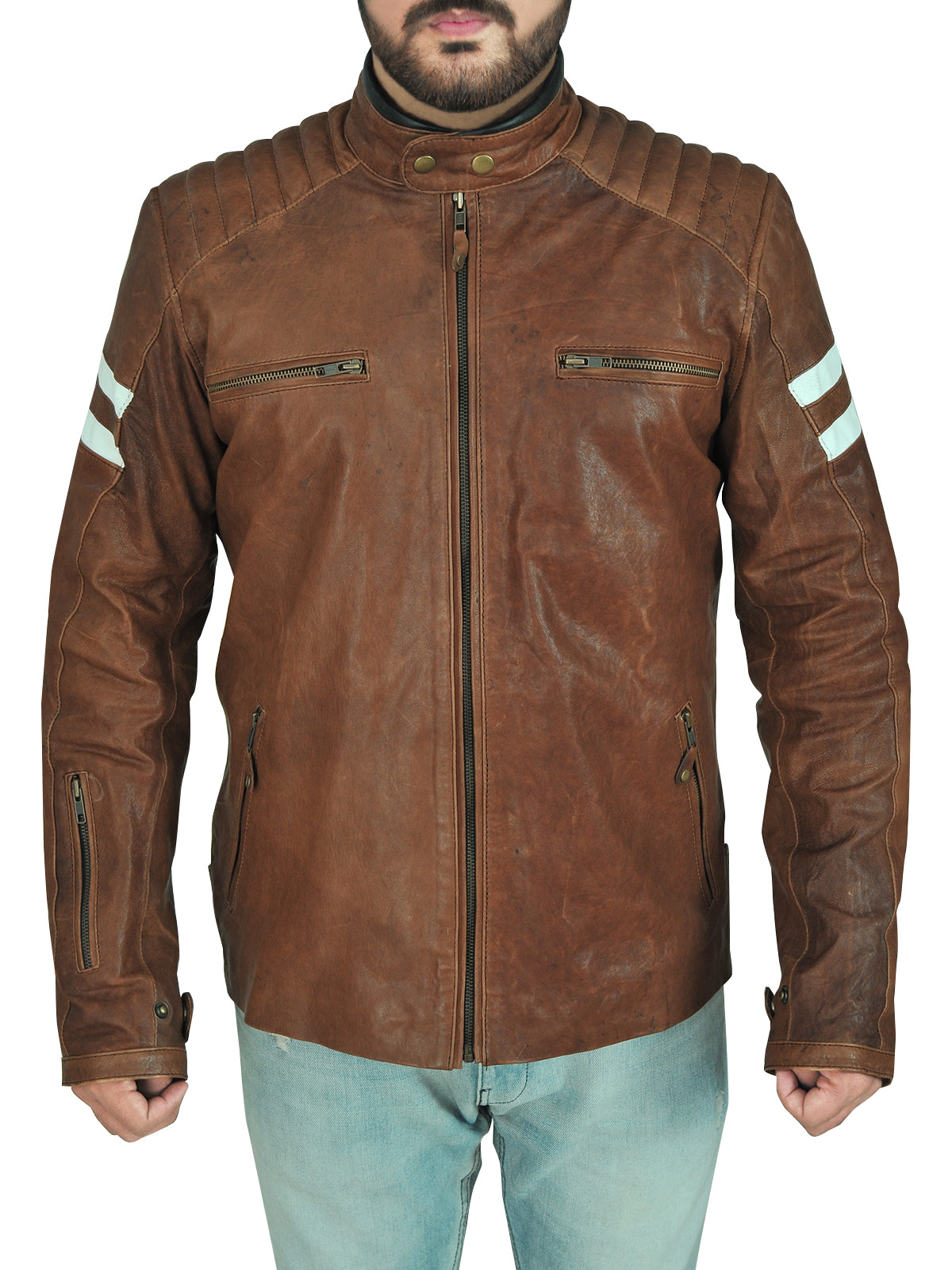 Classic Brown Leather Biker Jacket - Shearling leather