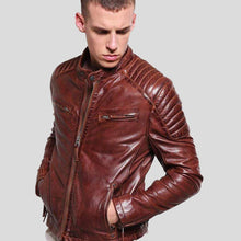 Load image into Gallery viewer, Fred Brown Leather Racer Jacket - Shearling leather
