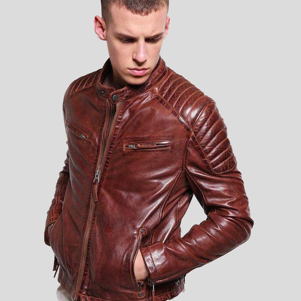 Fred Brown Leather Racer Jacket - Shearling leather