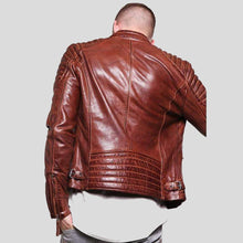 Load image into Gallery viewer, Fred Brown Leather Racer Jacket - Shearling leather
