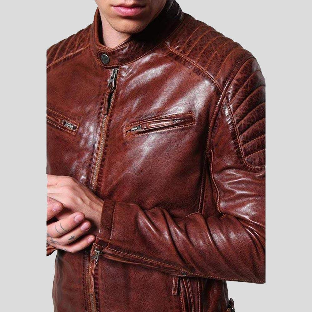 Fred Brown Leather Racer Jacket - Shearling leather