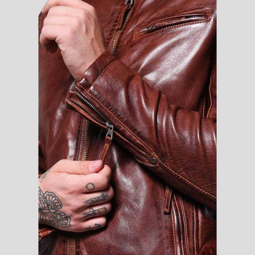 Fred Brown Leather Racer Jacket - Shearling leather
