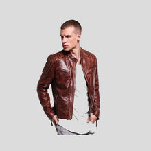 Load image into Gallery viewer, Fred Brown Leather Racer Jacket - Shearling leather
