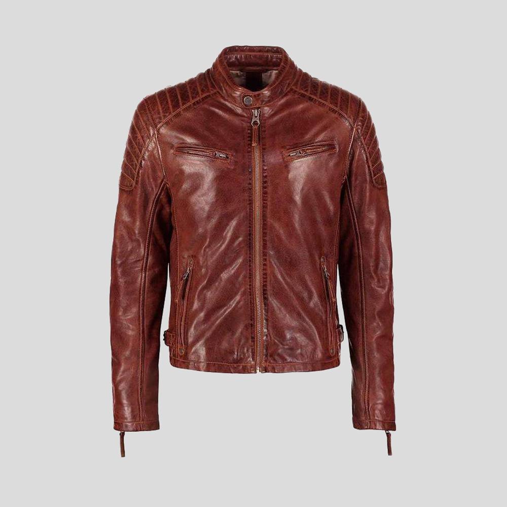 Fred Brown Leather Racer Jacket - Shearling leather