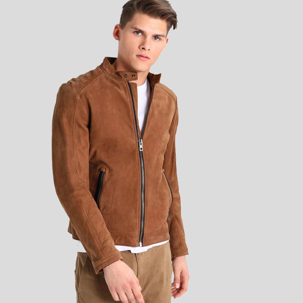 Jason Brown Suede Leather Racer Jacket - Shearling leather