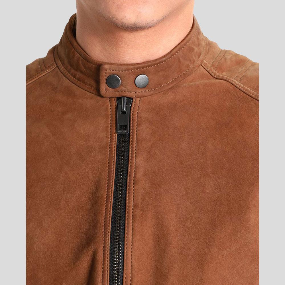 Jason Brown Suede Leather Racer Jacket - Shearling leather