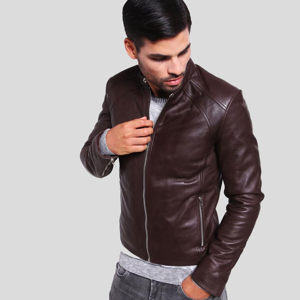 Joey Brown Leather Racer Jacket - Shearling leather