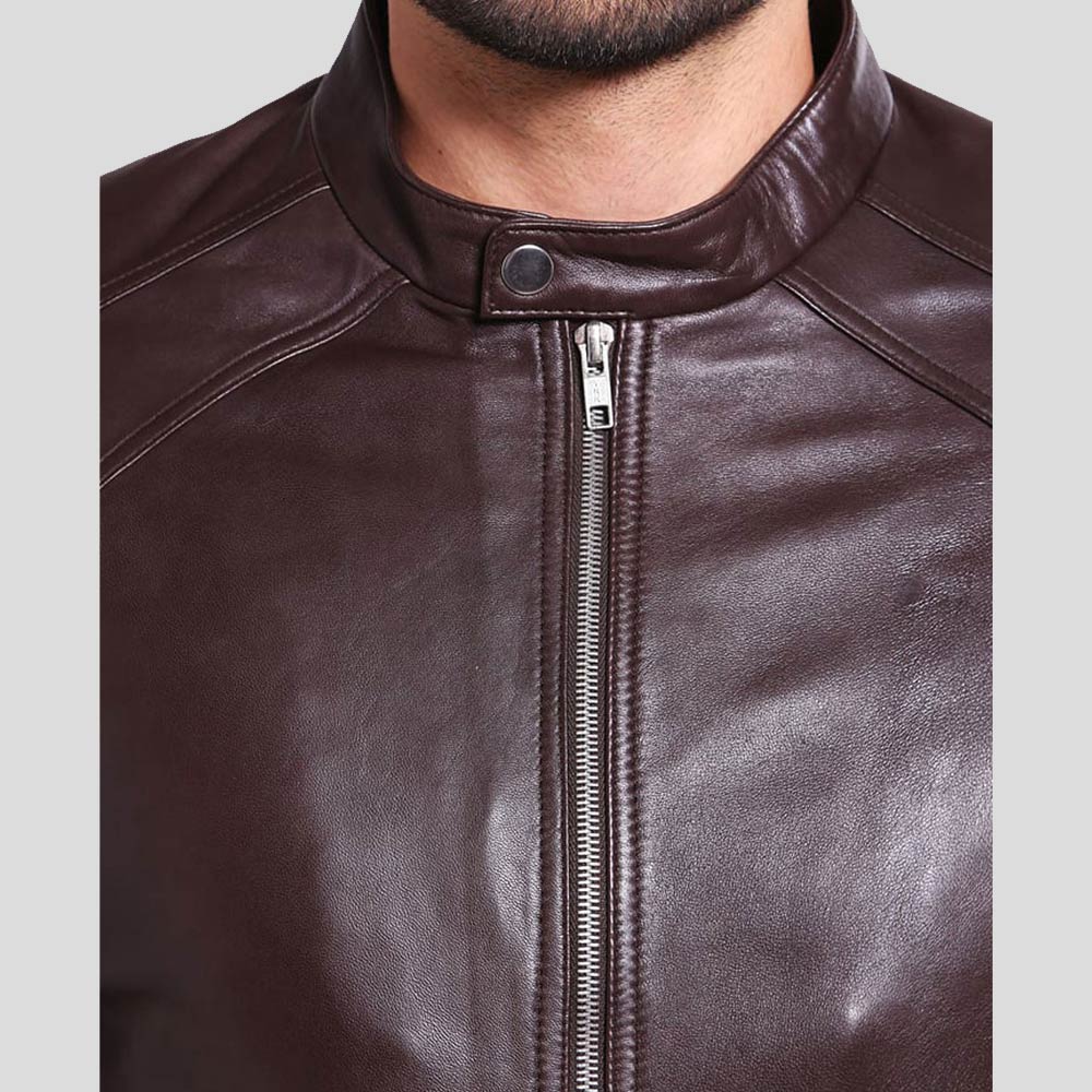 Joey Brown Leather Racer Jacket - Shearling leather