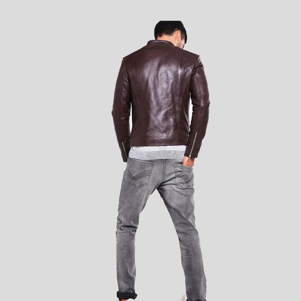 Joey Brown Leather Racer Jacket - Shearling leather