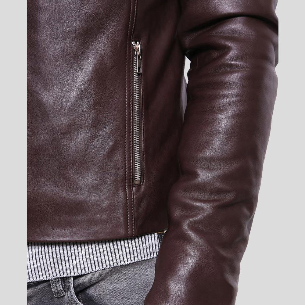 Joey Brown Leather Racer Jacket - Shearling leather
