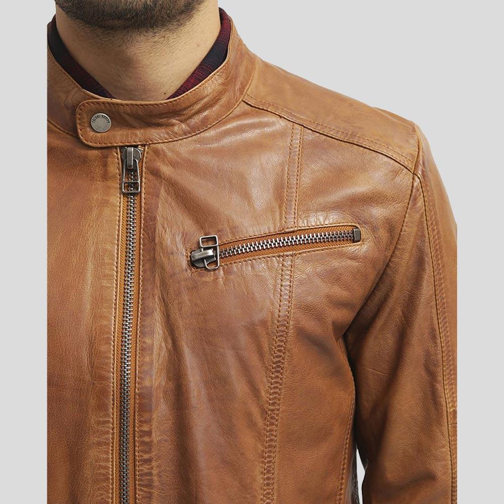 Ricardi Brown Leather Racer Jacket - Shearling leather