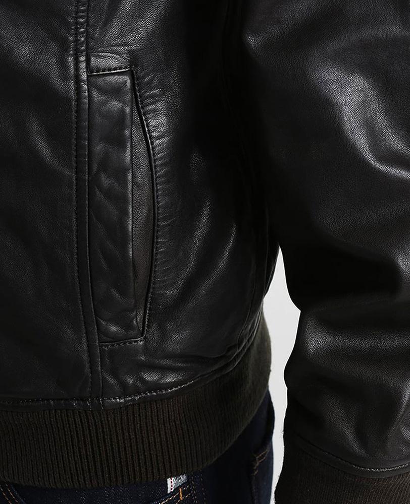 Chet Black Hooded Genuine Leather Jacket - Shearling leather
