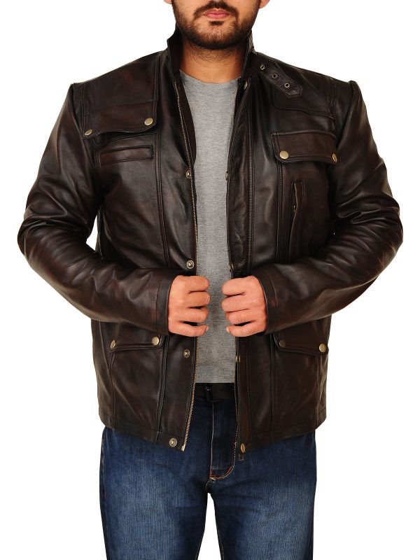 Men Dark Brown Leather Jacket - Shearling leather