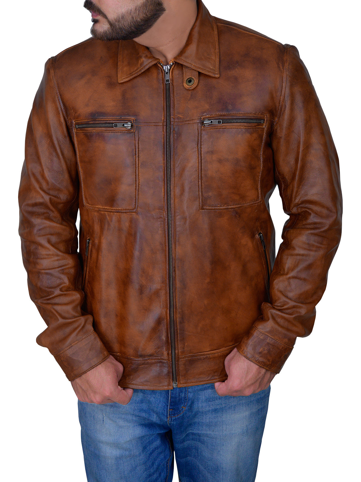 Men’s Distressed Brown Jacket - Shearling leather
