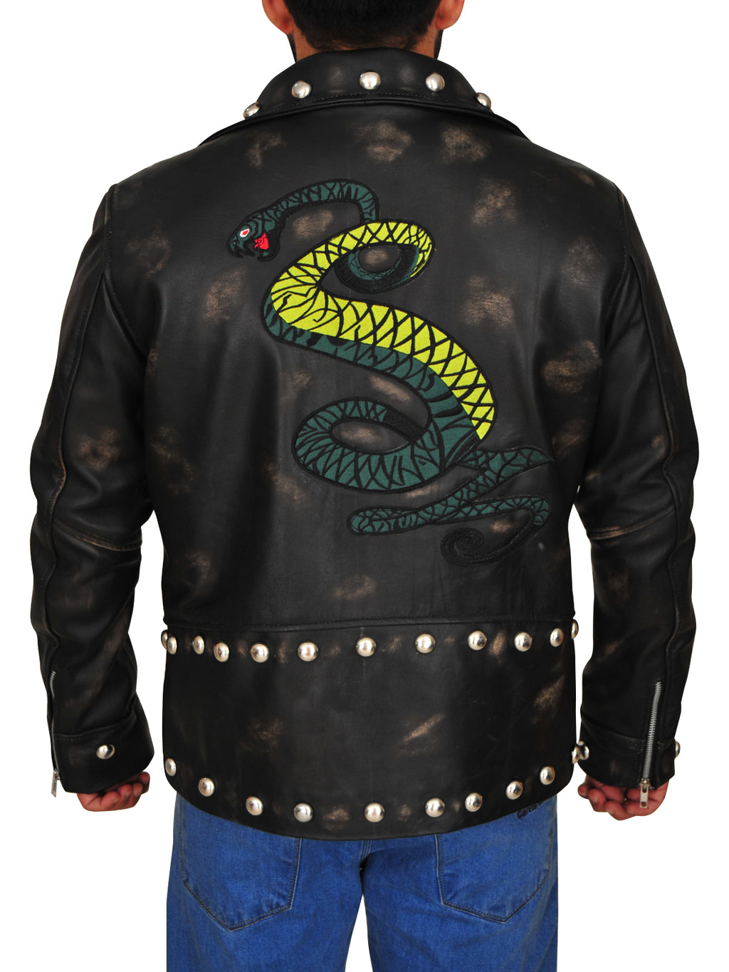 Men Distressed Brown Snake Jacket - Shearling leather