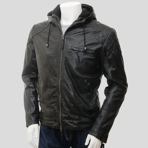 Franc Black Hooded Leather Jacket - Shearling leather