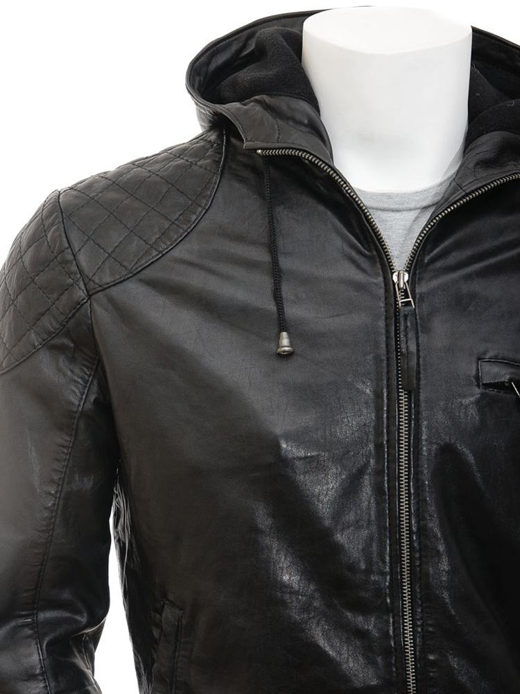 Franc Black Hooded Leather Jacket - Shearling leather
