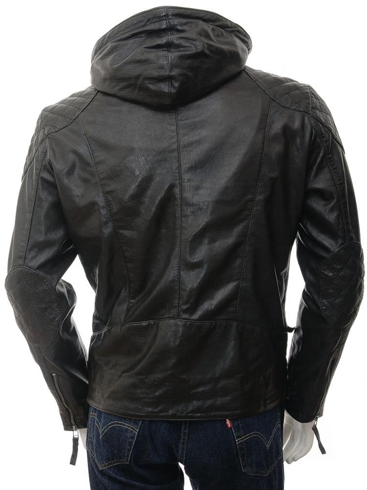 Franc Black Hooded Leather Jacket - Shearling leather