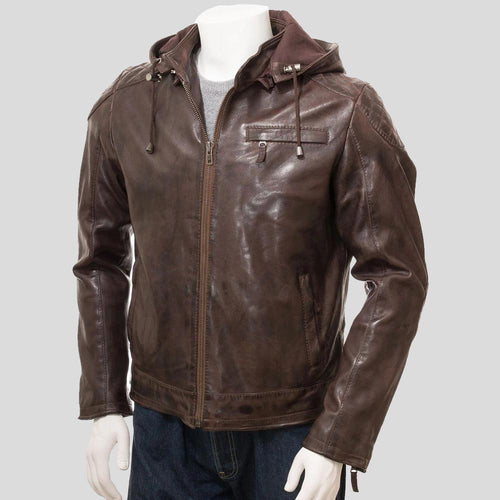 George Brown Removable Hooded Leather Jacket - Shearling leather