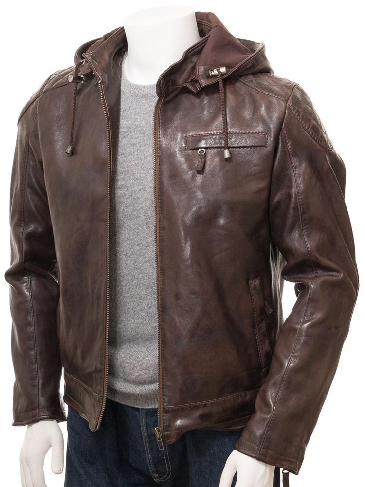 George Brown Removable Hooded Leather Jacket - Shearling leather