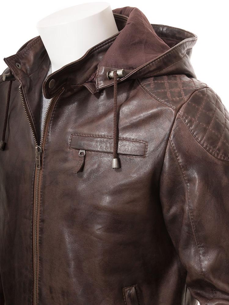 George Brown Removable Hooded Leather cheapest Jacket