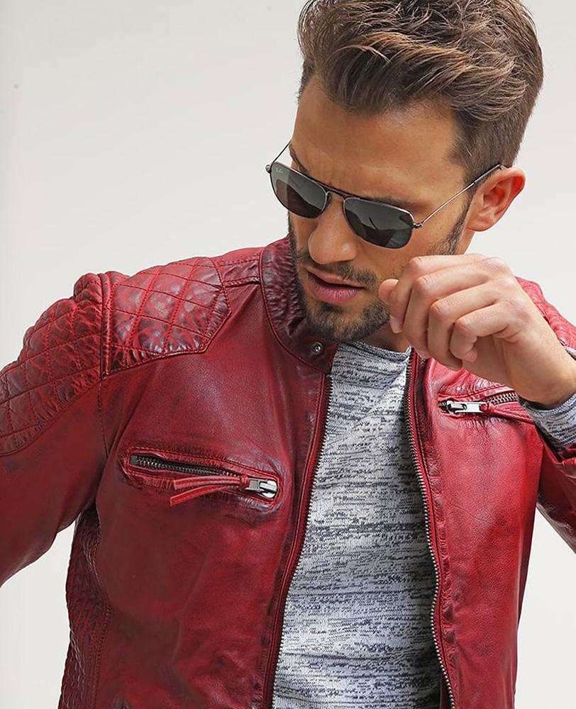 Hank Red Quilted Leather Jacket - Shearling leather