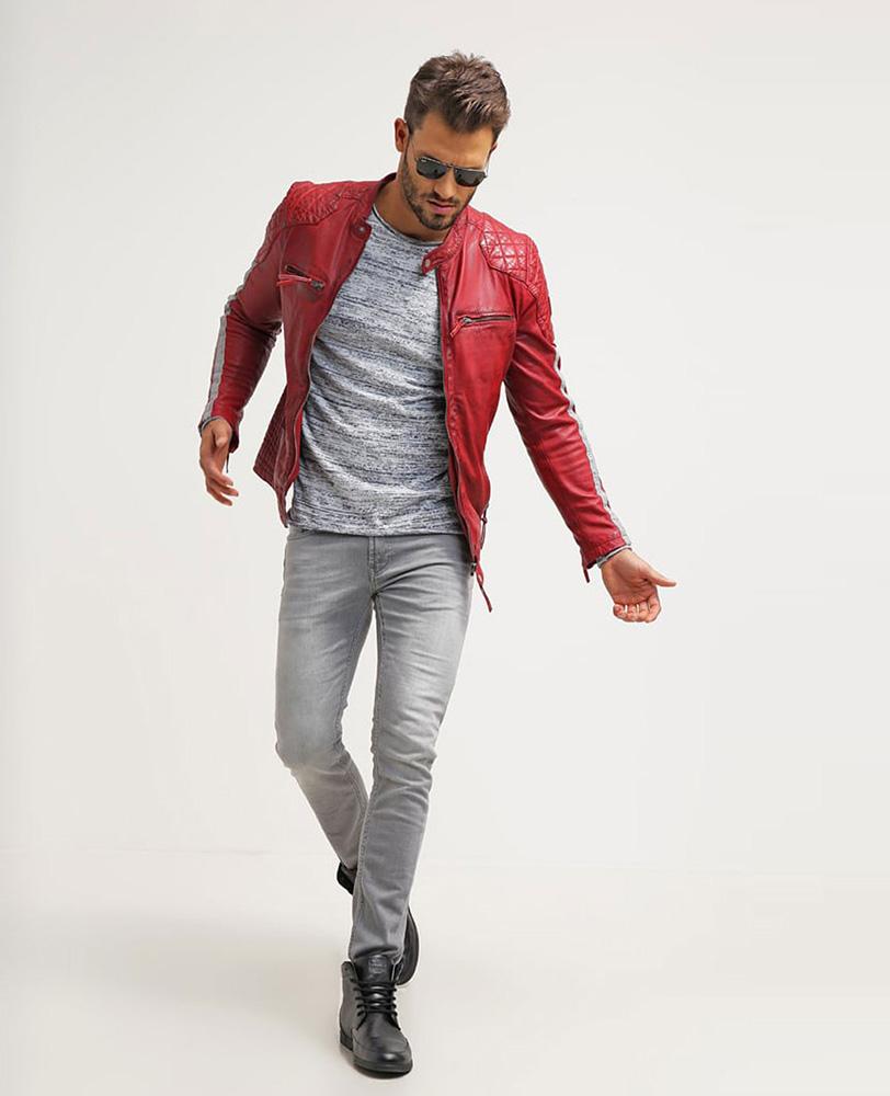 Hank Red Quilted Leather Jacket - Shearling leather