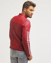 Load image into Gallery viewer, Hank Red Quilted Leather Jacket - Shearling leather
