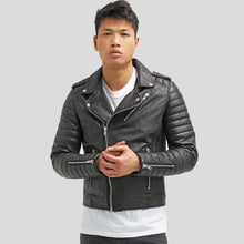 Load image into Gallery viewer, Harl Black Quilted Leather Jacket - Shearling leather
