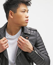 Load image into Gallery viewer, Harl Black Quilted Leather Jacket - Shearling leather
