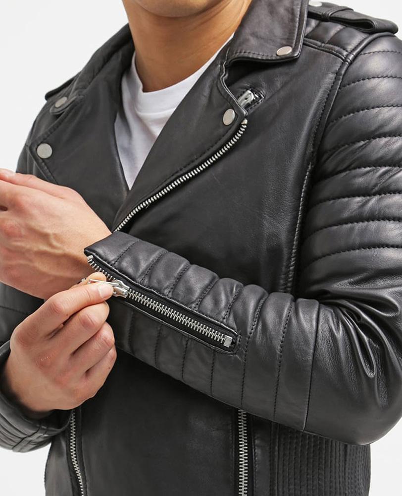Harl Black Quilted Leather Jacket - Shearling leather
