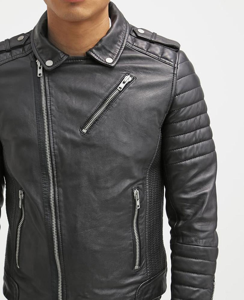 Harl Black Quilted Leather Jacket - Shearling leather