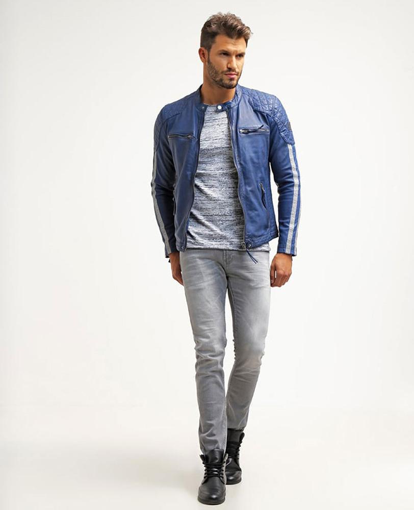 Ivor Blue Quilted Leather Jacket - Shearling leather