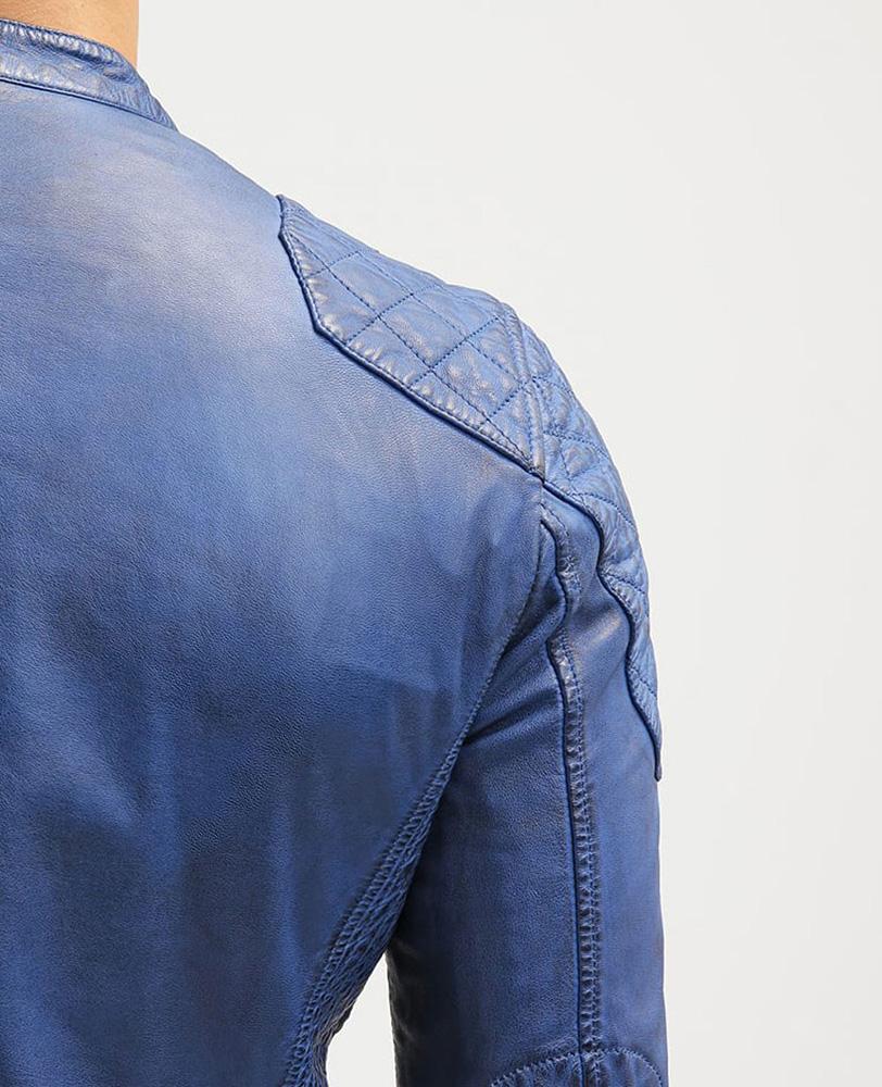 Ivor Blue Quilted Leather Jacket - Shearling leather