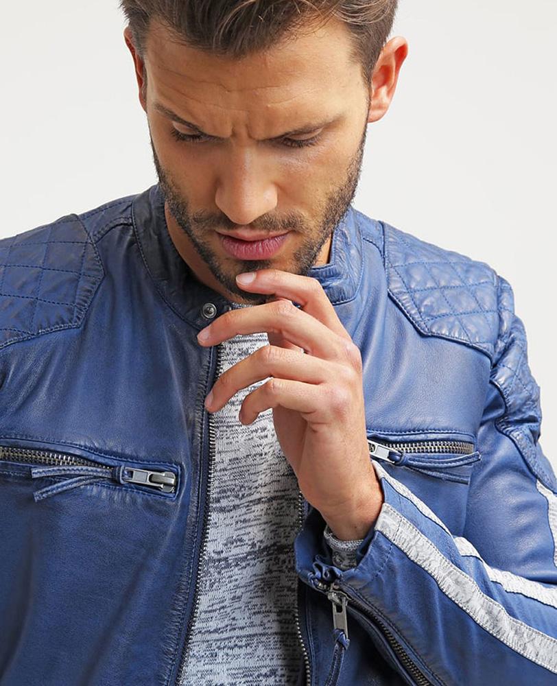 Ivor Blue Quilted Leather Jacket - Shearling leather