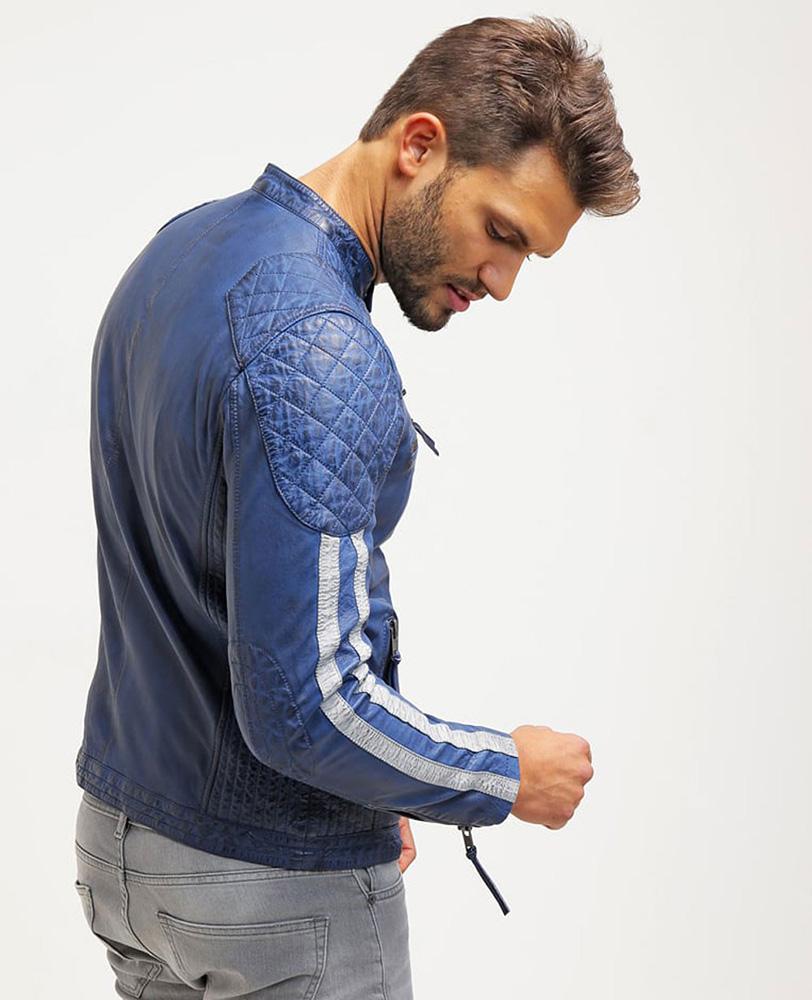 Ivor Blue Quilted Leather Jacket - Shearling leather