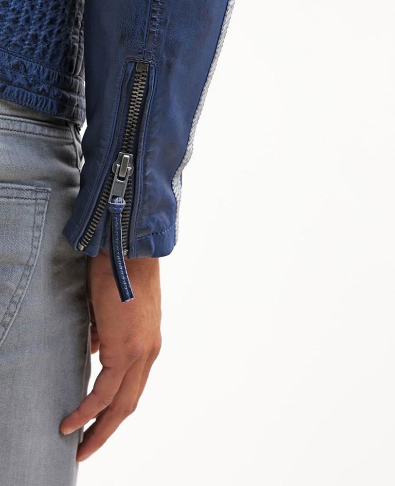 Ivor Blue Quilted Leather Jacket - Shearling leather