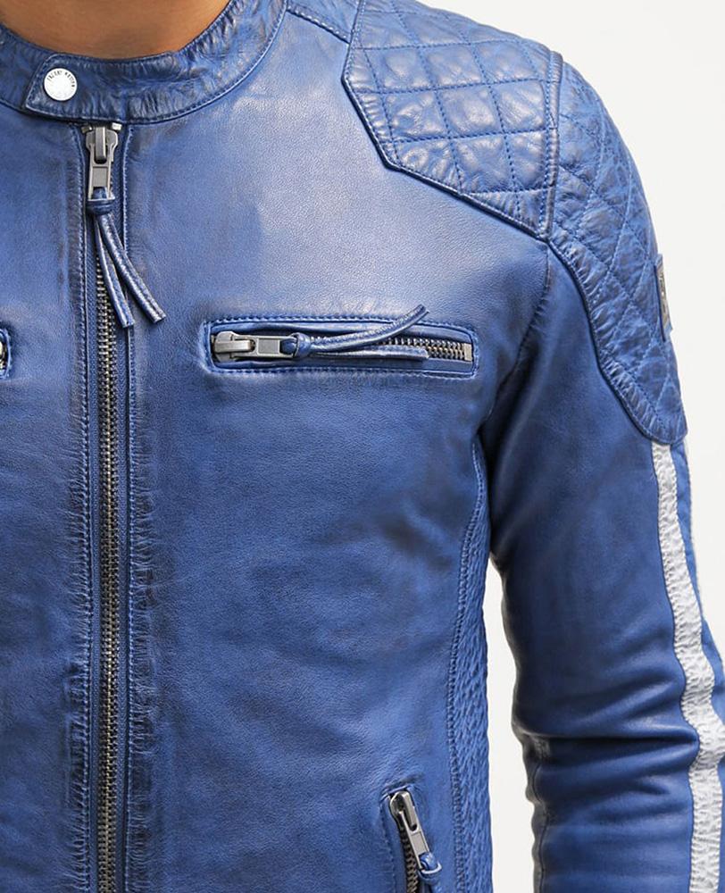 Ivor Blue Quilted Leather Jacket - Shearling leather