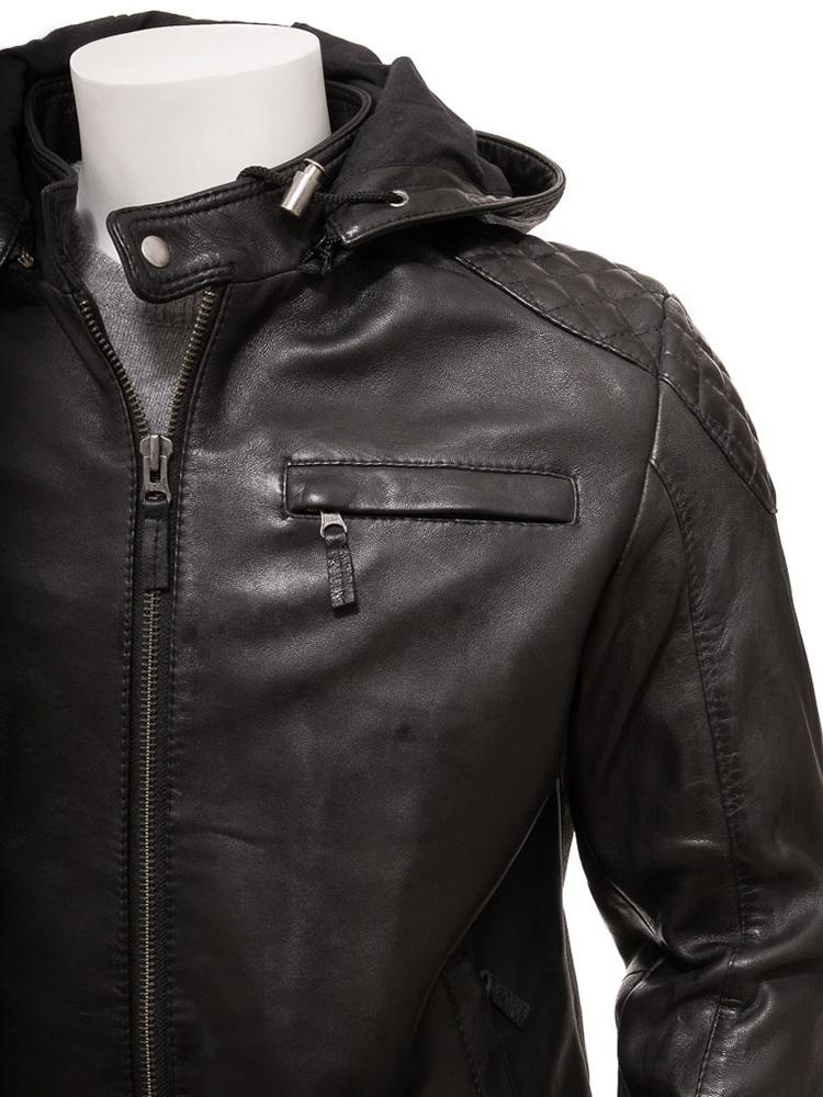 Jami Black Hooded Leather Jacket - Shearling leather