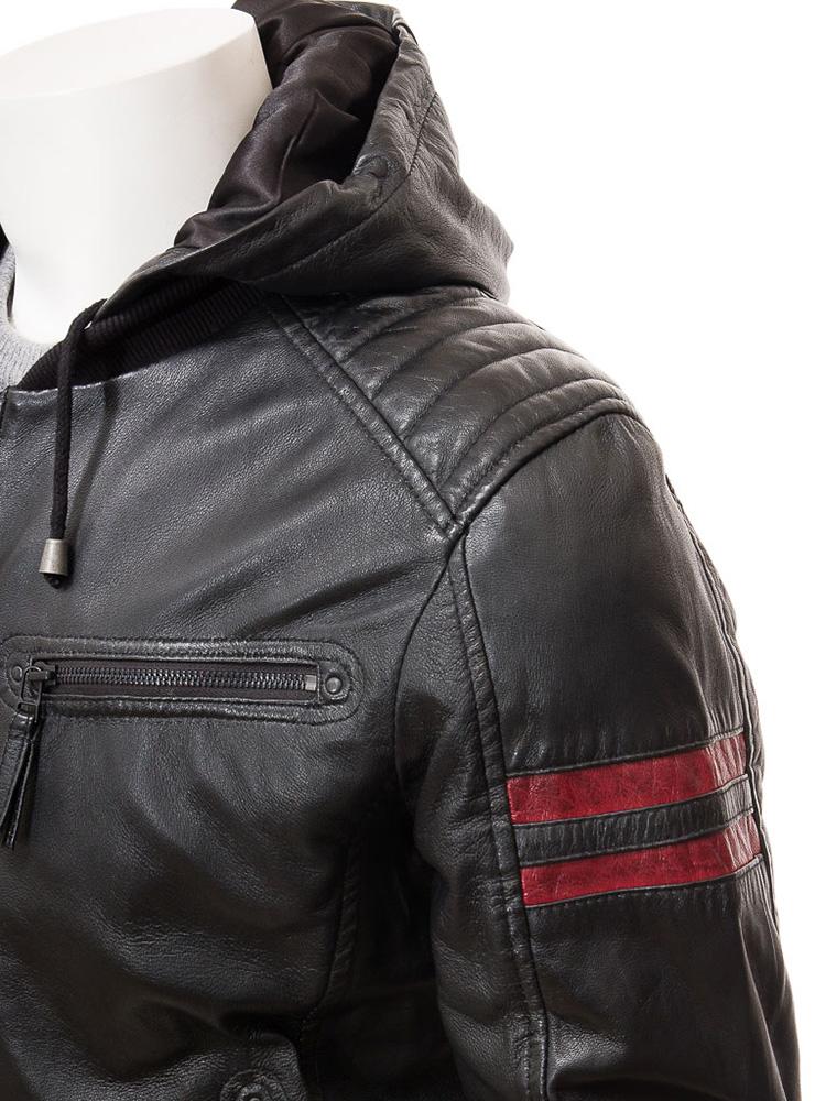Jed Black Leather Jacket With Hood - Shearling leather