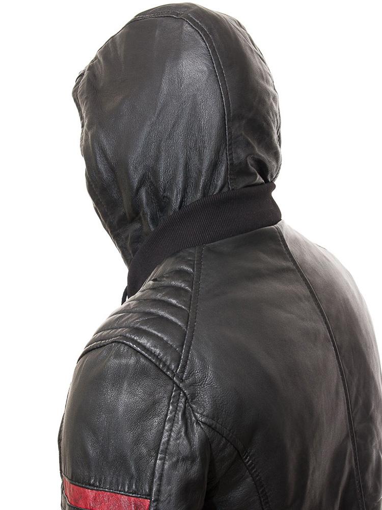 Jed Black Leather Jacket With Hood - Shearling leather