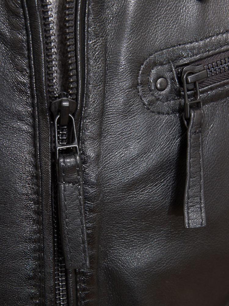 Jed Black Leather Jacket With Hood - Shearling leather
