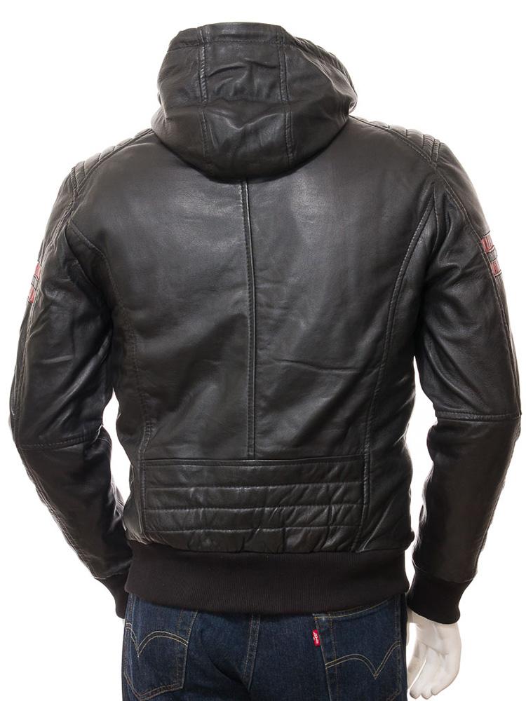 Jed Black Leather Jacket With Hood - Shearling leather