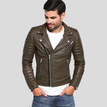 Load image into Gallery viewer, Mac Army Green Quilted Leather Jacket - Shearling leather
