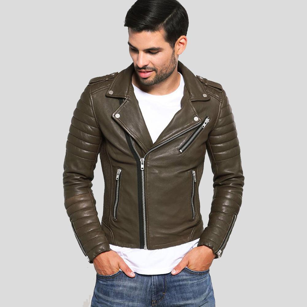 Mac Army Green Quilted Leather Jacket - Shearling leather