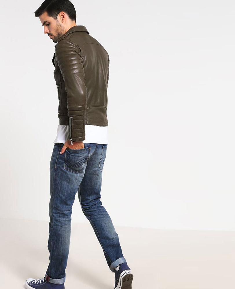 Mac Army Green Quilted Leather Jacket - Shearling leather