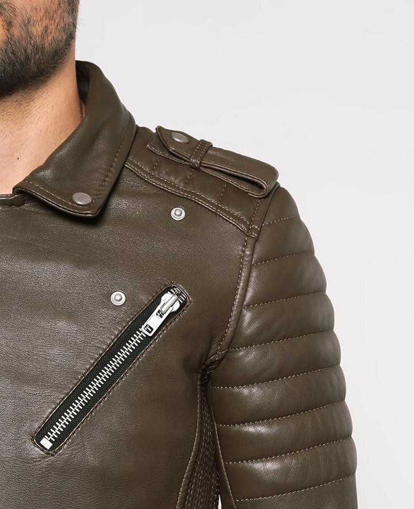 Mac Army Green Quilted Leather Jacket - Shearling leather