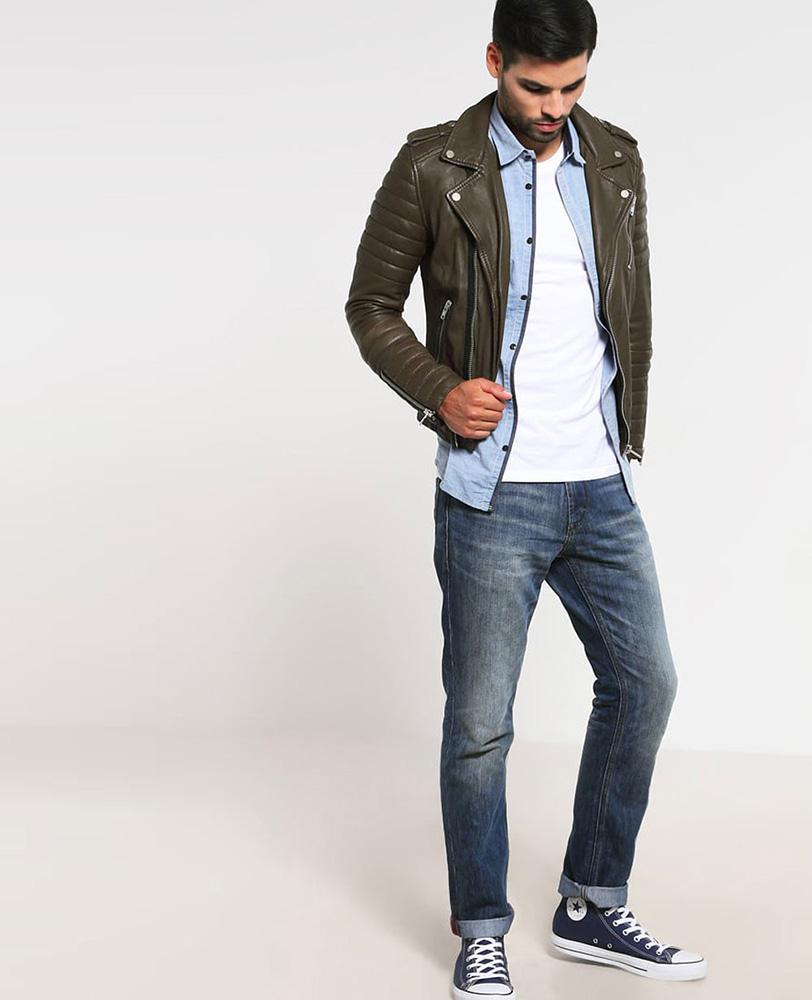Mac Army Green Quilted Leather Jacket - Shearling leather