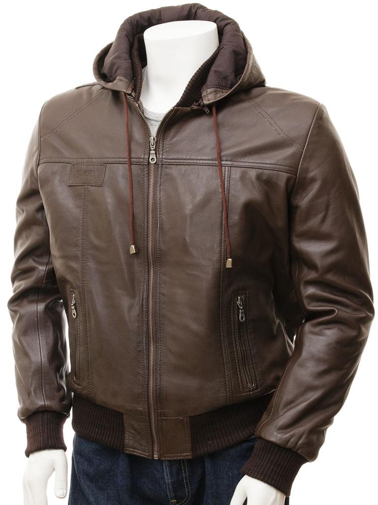 Mado Brown Removable Hooded Leather Jacket - Shearling leather